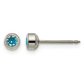 Inverness Titanium 4mm Aqua Crystal Bezel Earrings