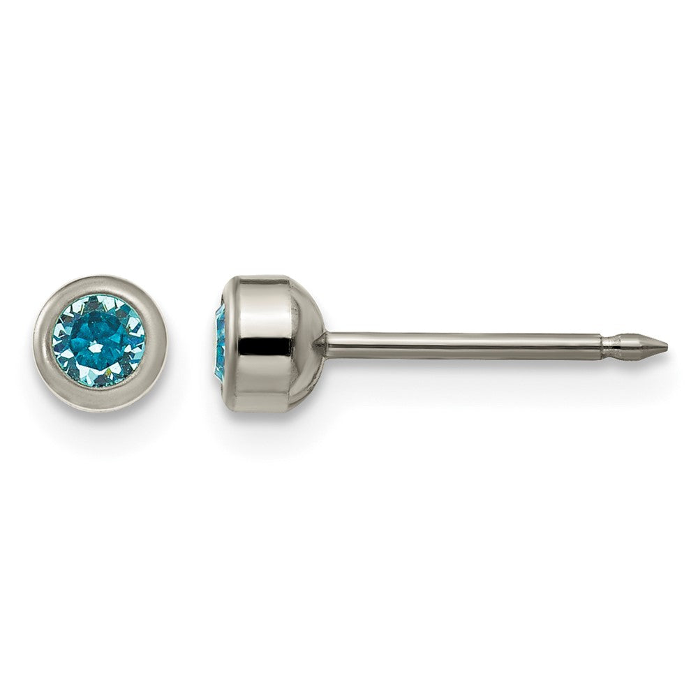 Inverness Titanium 4mm Aqua Crystal Bezel Earrings