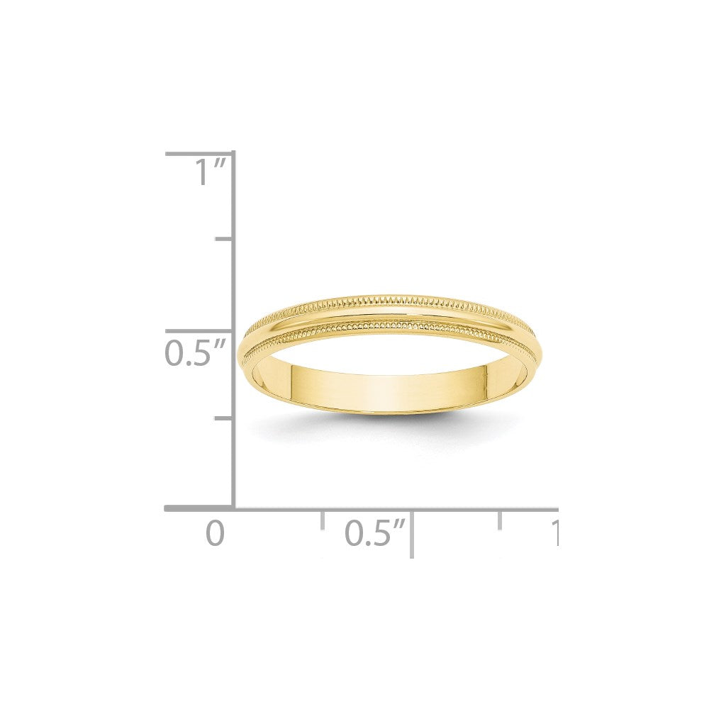 10KY 3mm LTW Milgrain Half Round Band
