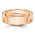 10k Rose Gold 6mm Milgrain Half Round Band