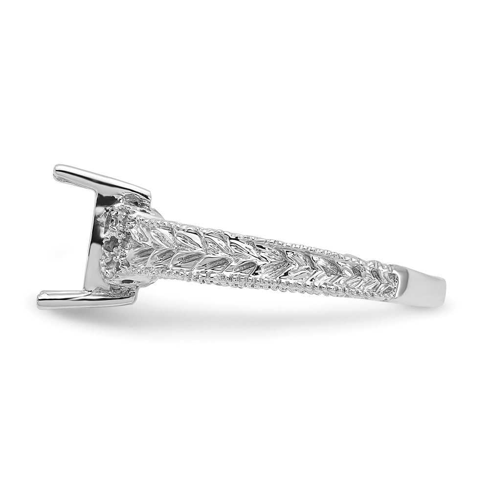 14k White Gold .04ct. Diamond/7x5 Emerald-cut Gemstone Ring Mounting