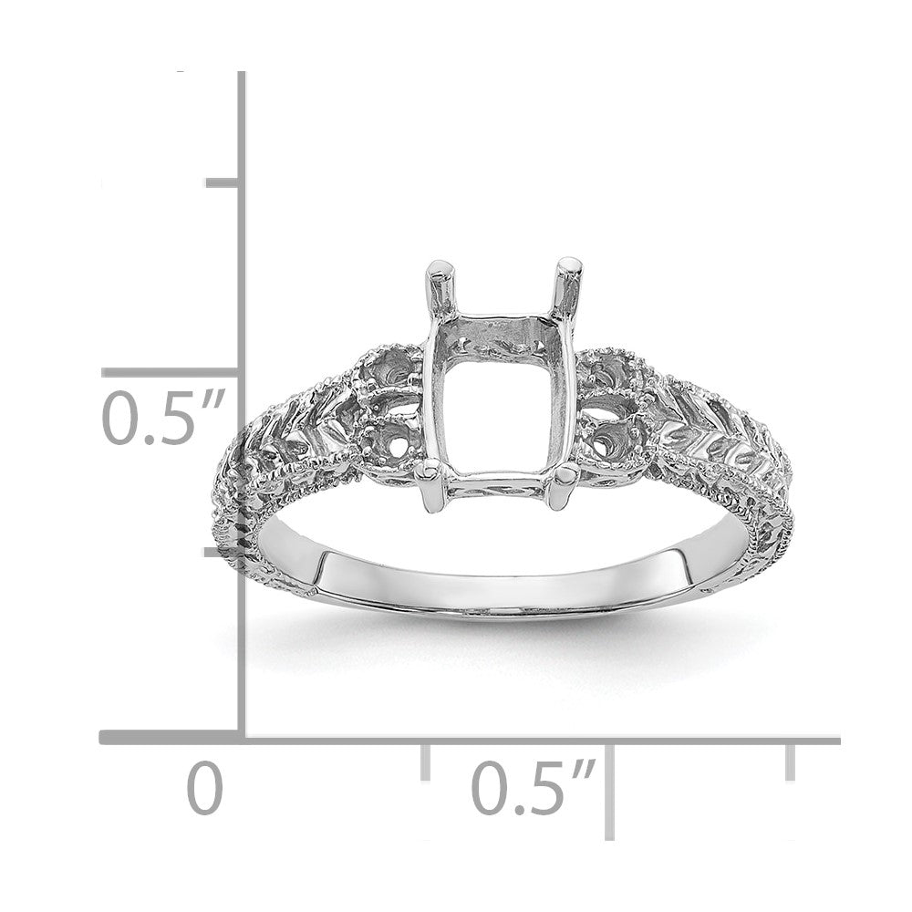 14k White Gold .04ct. Diamond/7x5 Emerald-cut Gemstone Ring Mounting
