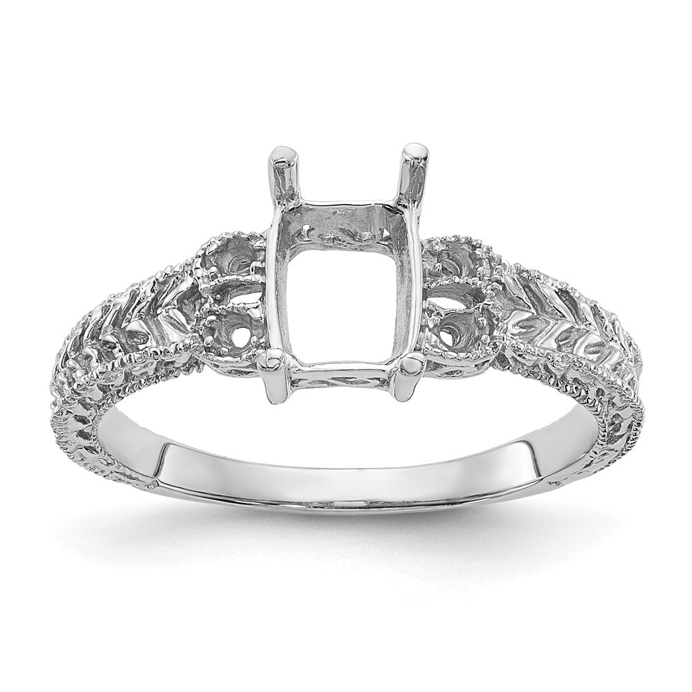 14k White Gold .04ct. Diamond/7x5 Emerald-cut Gemstone Ring Mounting