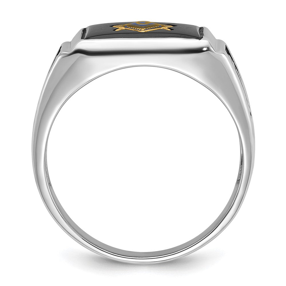 10kw Men's Polished & Textured w/ Black Enamel & Onyx Masonic Ring