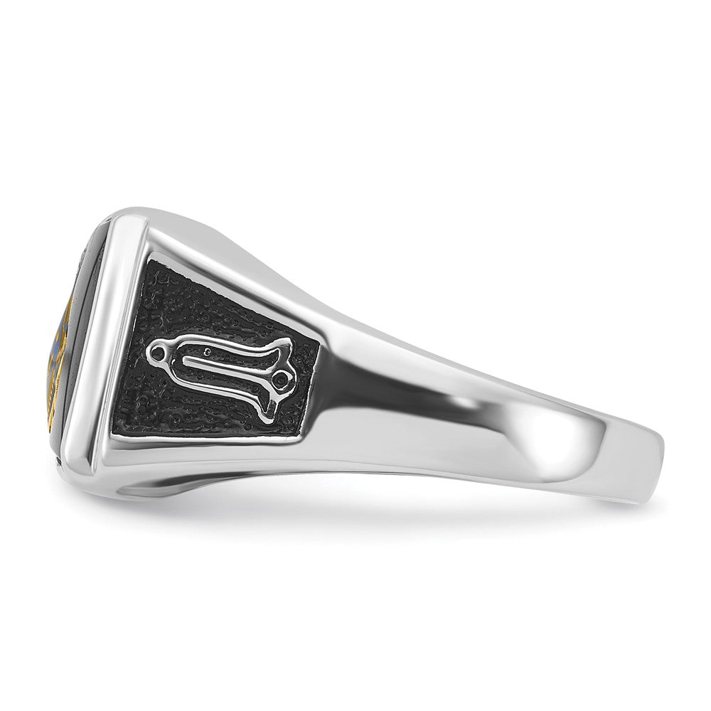 10kw Men's Polished & Textured w/ Black Enamel & Onyx Masonic Ring