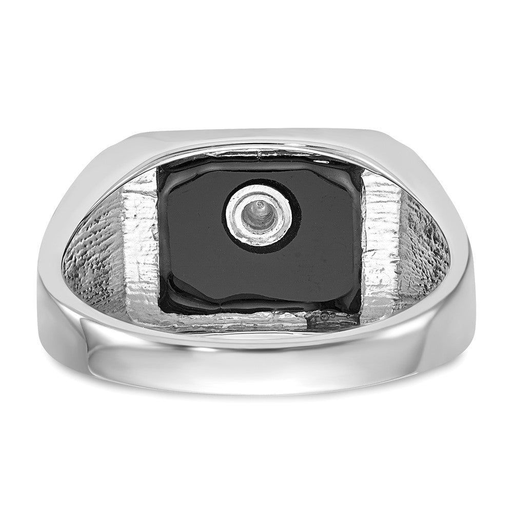 10kw Men's Polished & Textured w/ Black Enamel & Onyx Masonic Ring