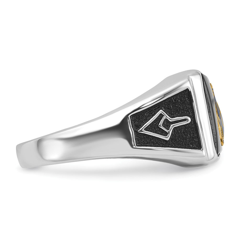 10kw Men's Polished & Textured w/ Black Enamel & Onyx Masonic Ring
