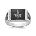 10kw Men's Polished & Textured w/ Black Enamel & Onyx Masonic Ring