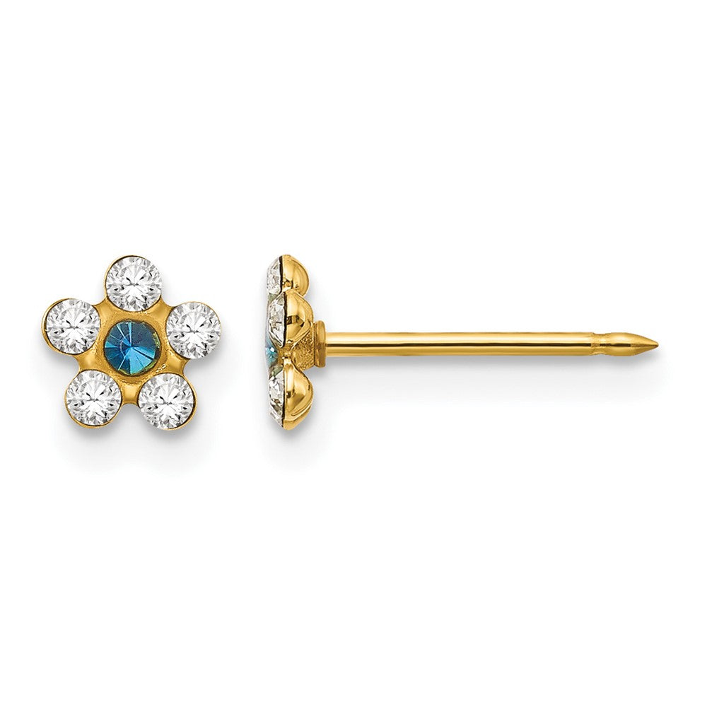 Inverness 14k Clear/Blue Crystal Flower Earrings