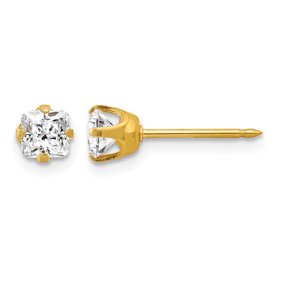 Inverness 14k 5mm Sq. Princess CZ Post Earrings