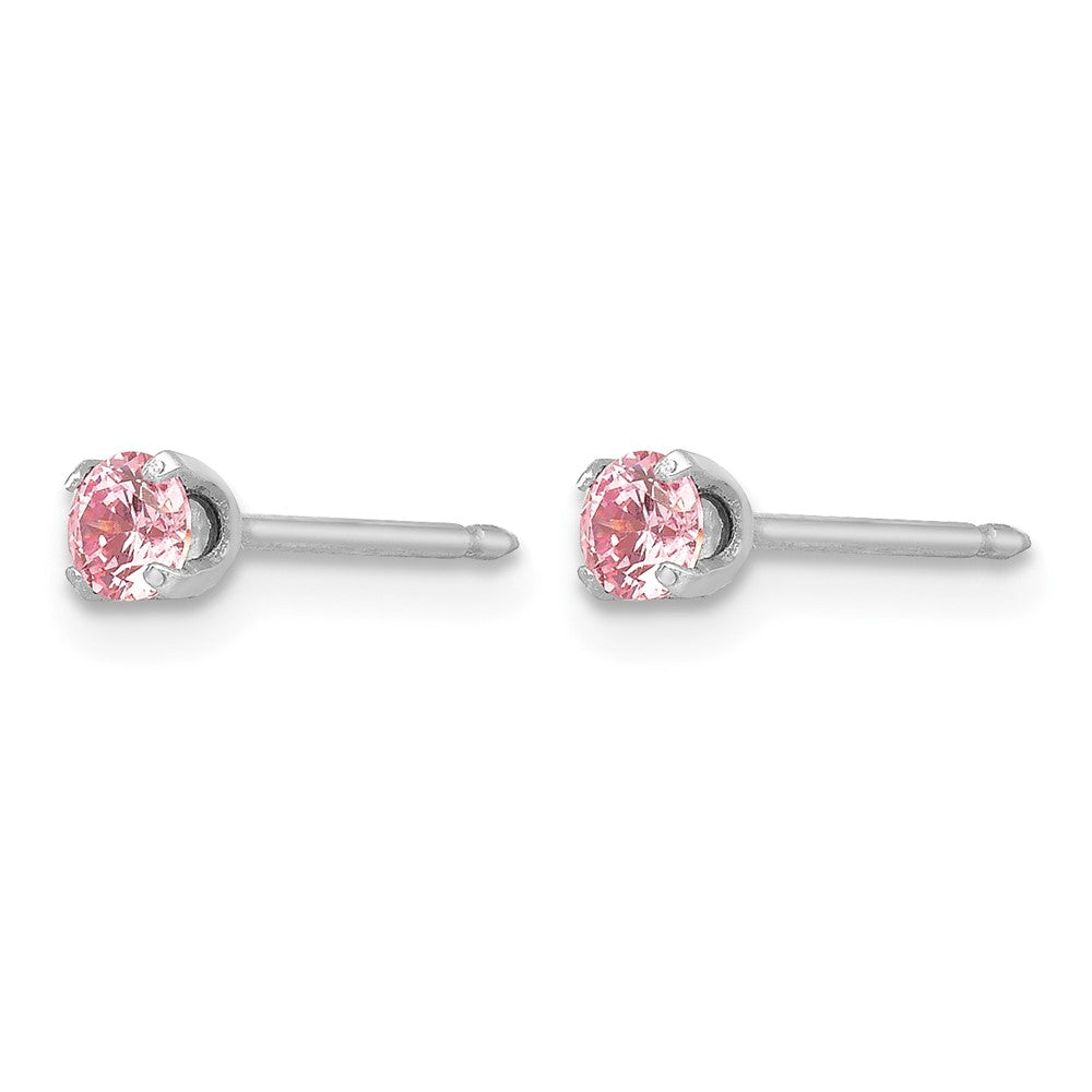 Inverness 14k White Gold 3mm Pink CZ Stud Short Post Earrings