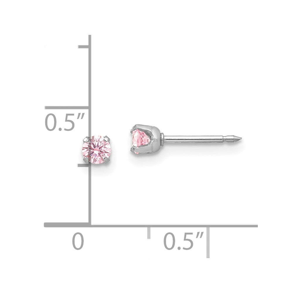 Inverness 14k White Gold 3mm Pink CZ Stud Short Post Earrings