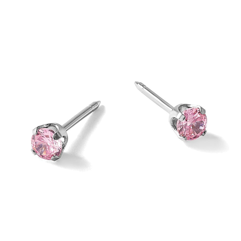 Inverness 14k White Gold 3mm Pink CZ Stud Short Post Earrings