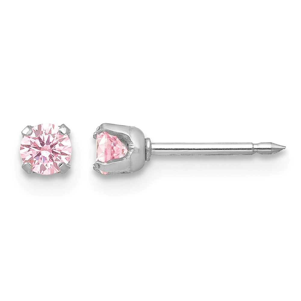 Inverness 14k White Gold 3mm Pink CZ Stud Short Post Earrings