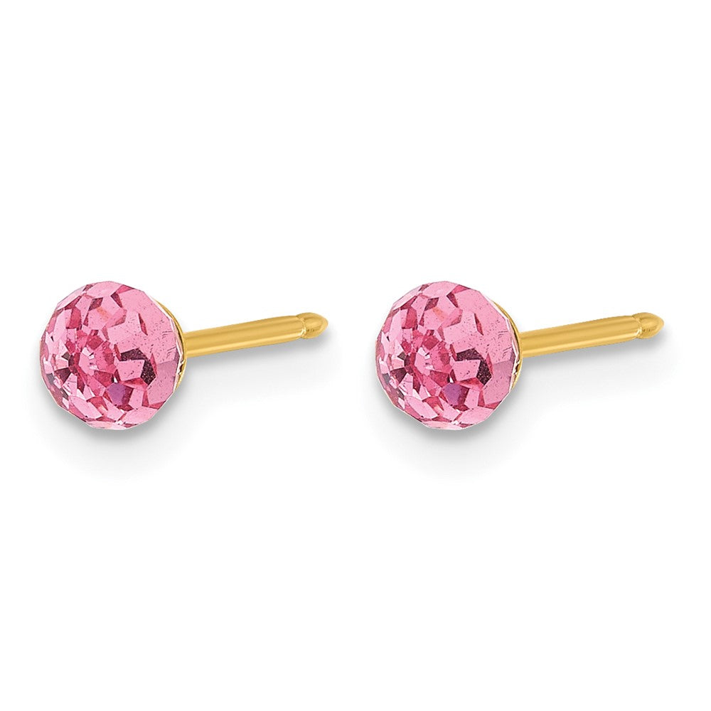 Inverness 14K Polished 4mm Pink Crystal Faceted Ball Earrings