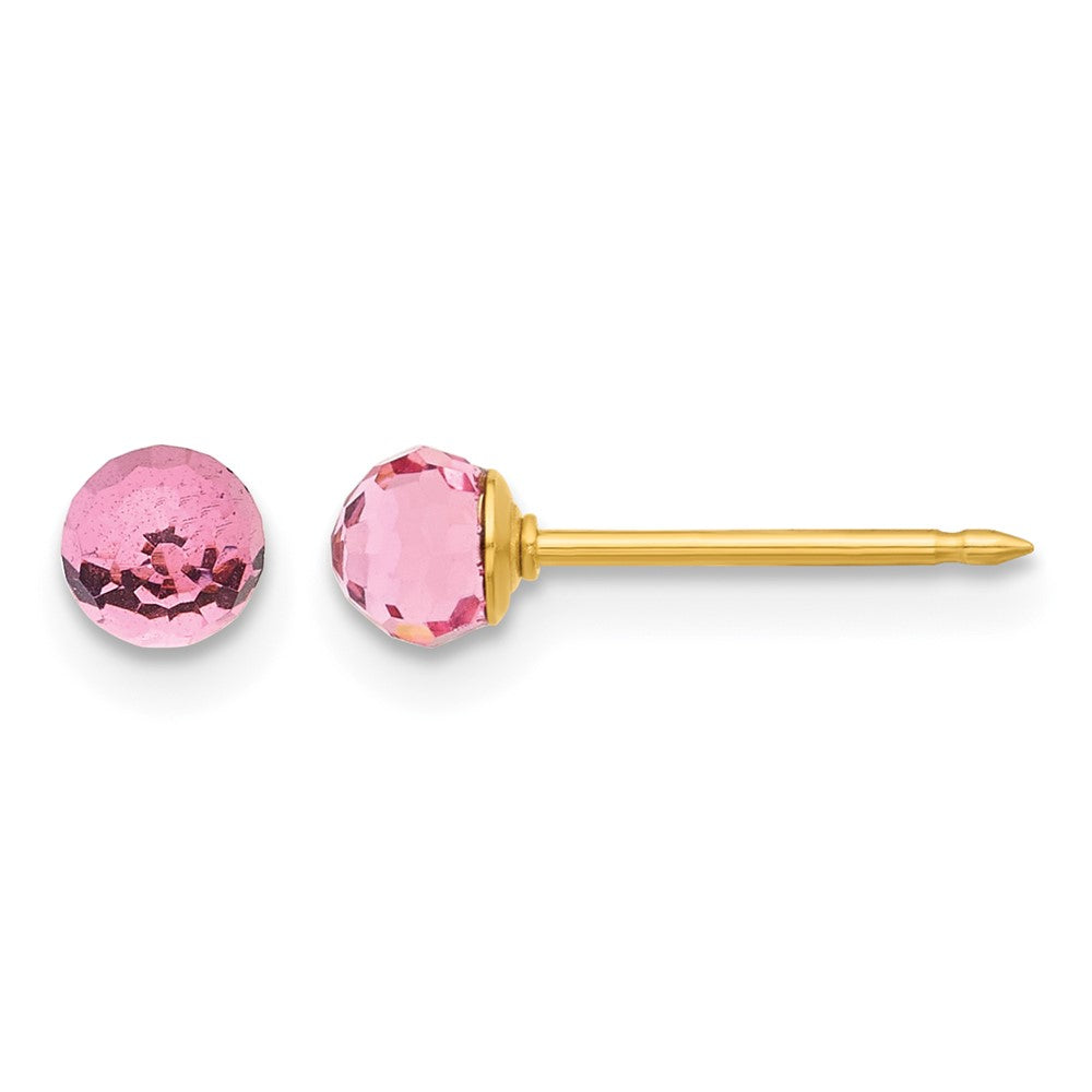 Inverness 14K Polished 4mm Pink Crystal Faceted Ball Earrings