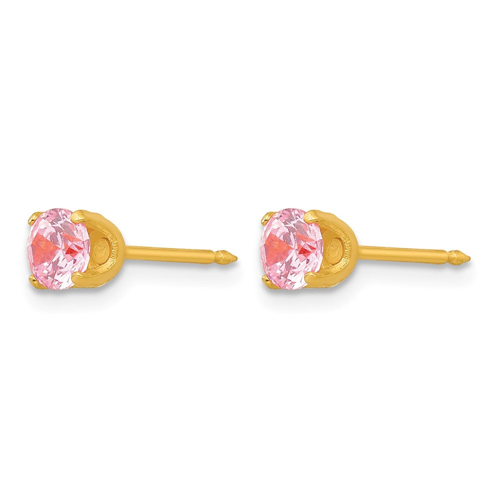 Inverness Stainless Steel 24K Gold-plated 5mm Pink CZ Earrings