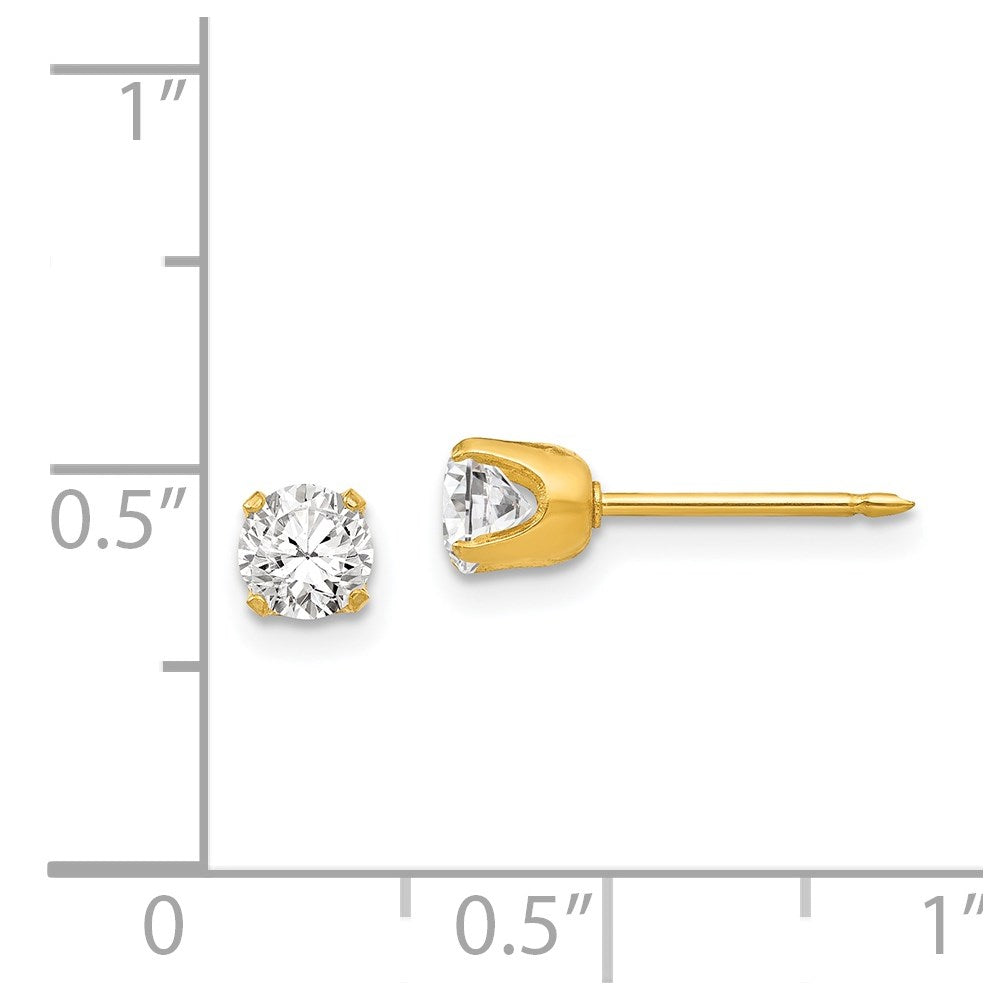 Inverness Stainless Steel 24K Gold-plated 5mm CZ Post Earrings