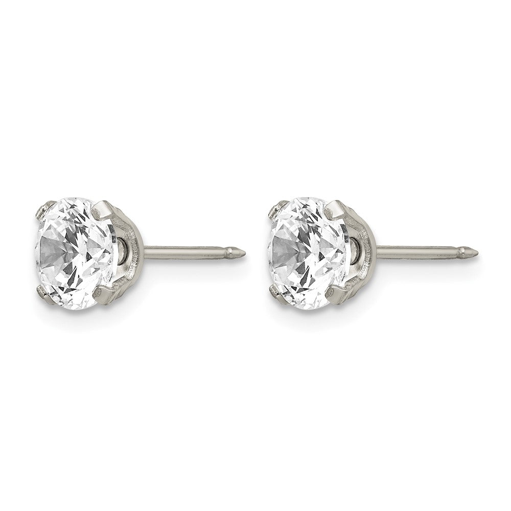 Inverness Stainless Steel 7mm CZ Post Earrings