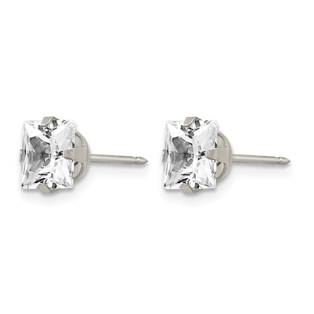 Inverness Stainless Steel 7mm Faceted Square CZ Earrings