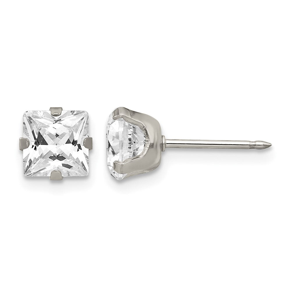 Inverness Stainless Steel 7mm Faceted Square CZ Earrings