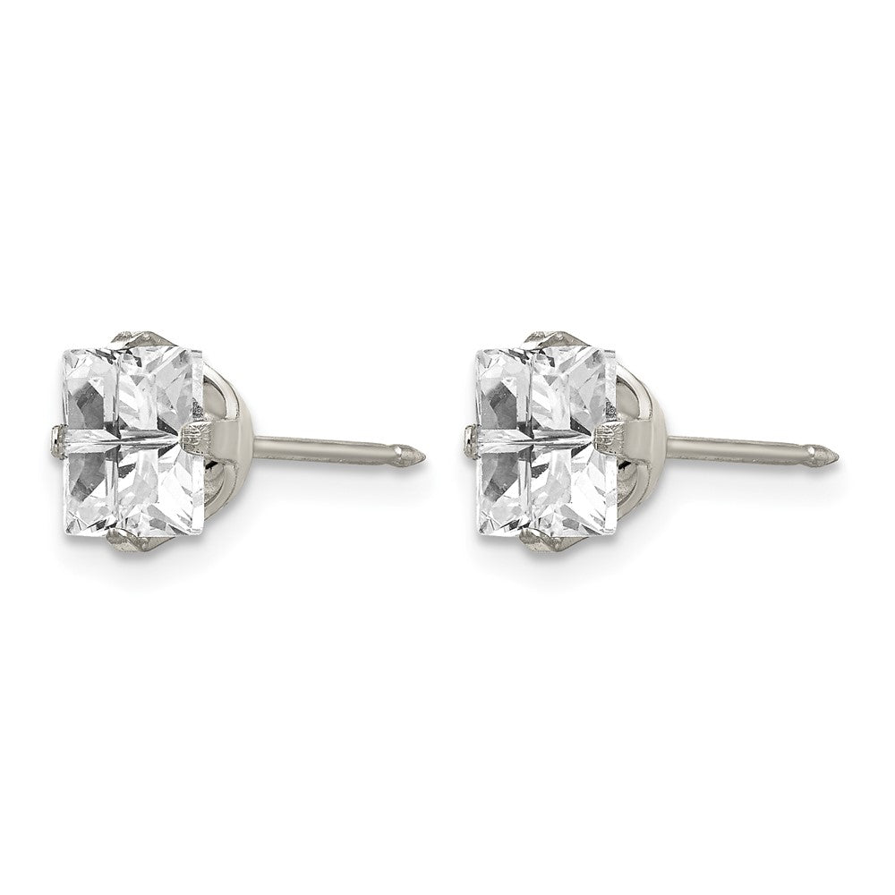 Inverness Stainless Steel 7mm Faceted Square CZ Earrings