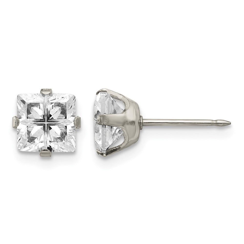 Inverness Stainless Steel 7mm Faceted Square CZ Earrings