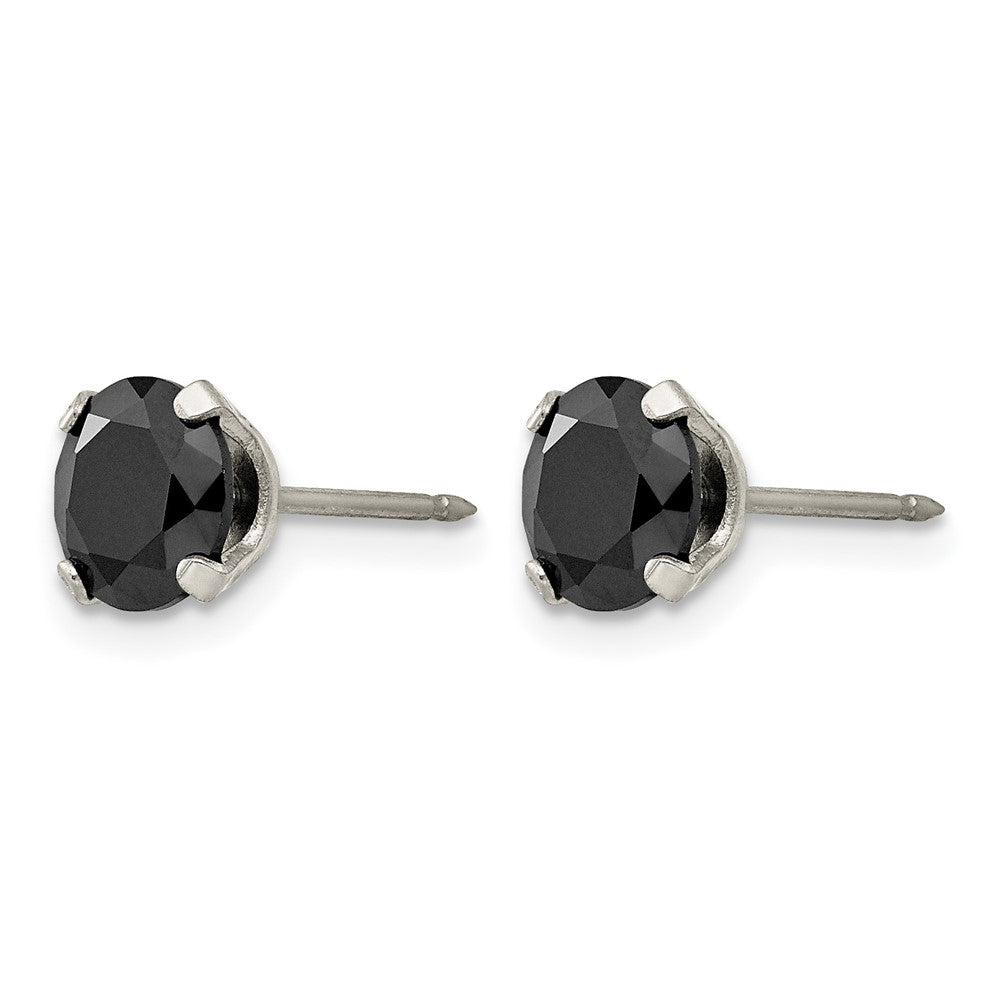 Inverness Stainless Steel 7mm Black CZ Earrings