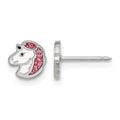 Inverness Stainless Steel White and Pink Glitter Enamel Unicorn Earrings