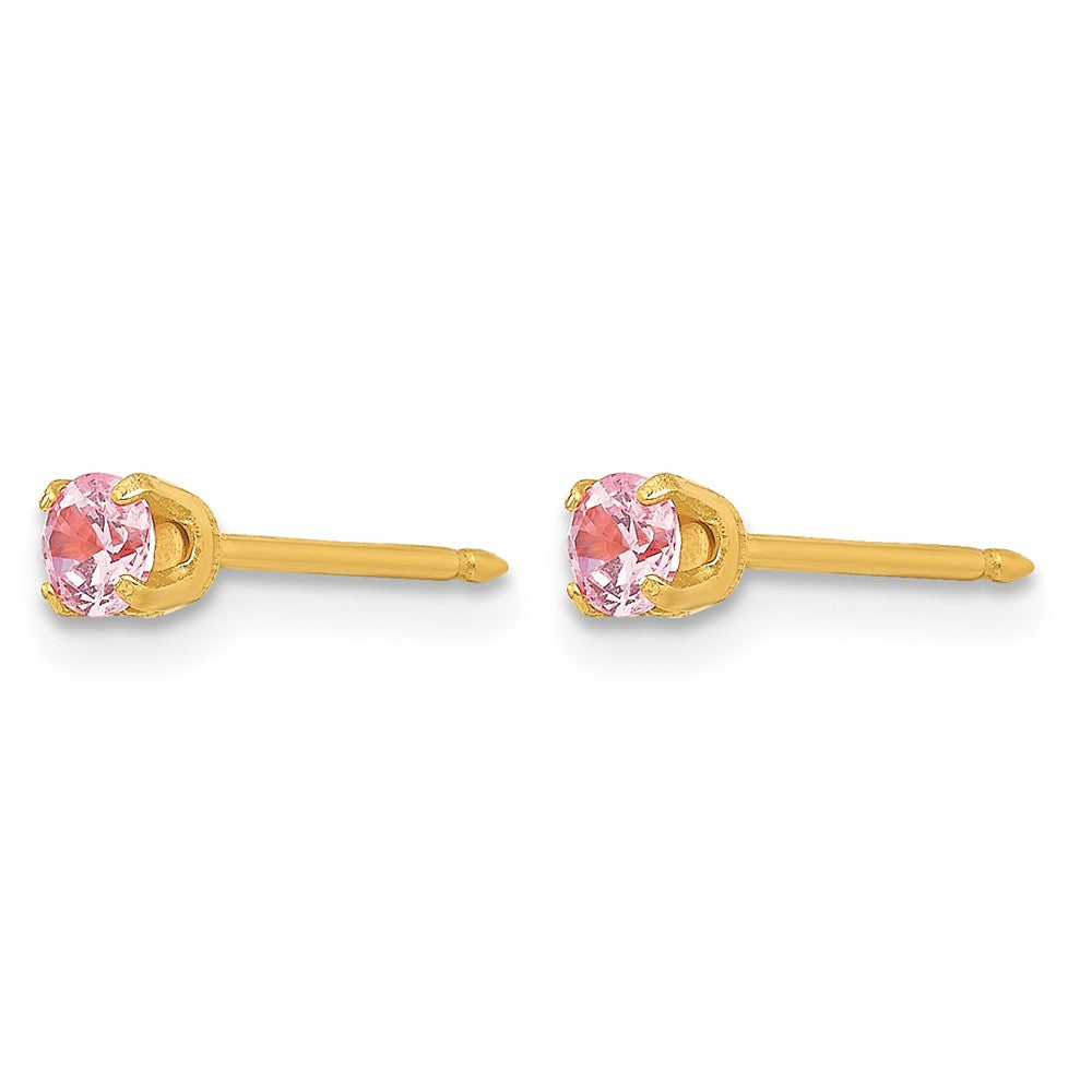 Inverness Stainless Steel 24K Gold-plated 3mm Pink CZ Post Earrings