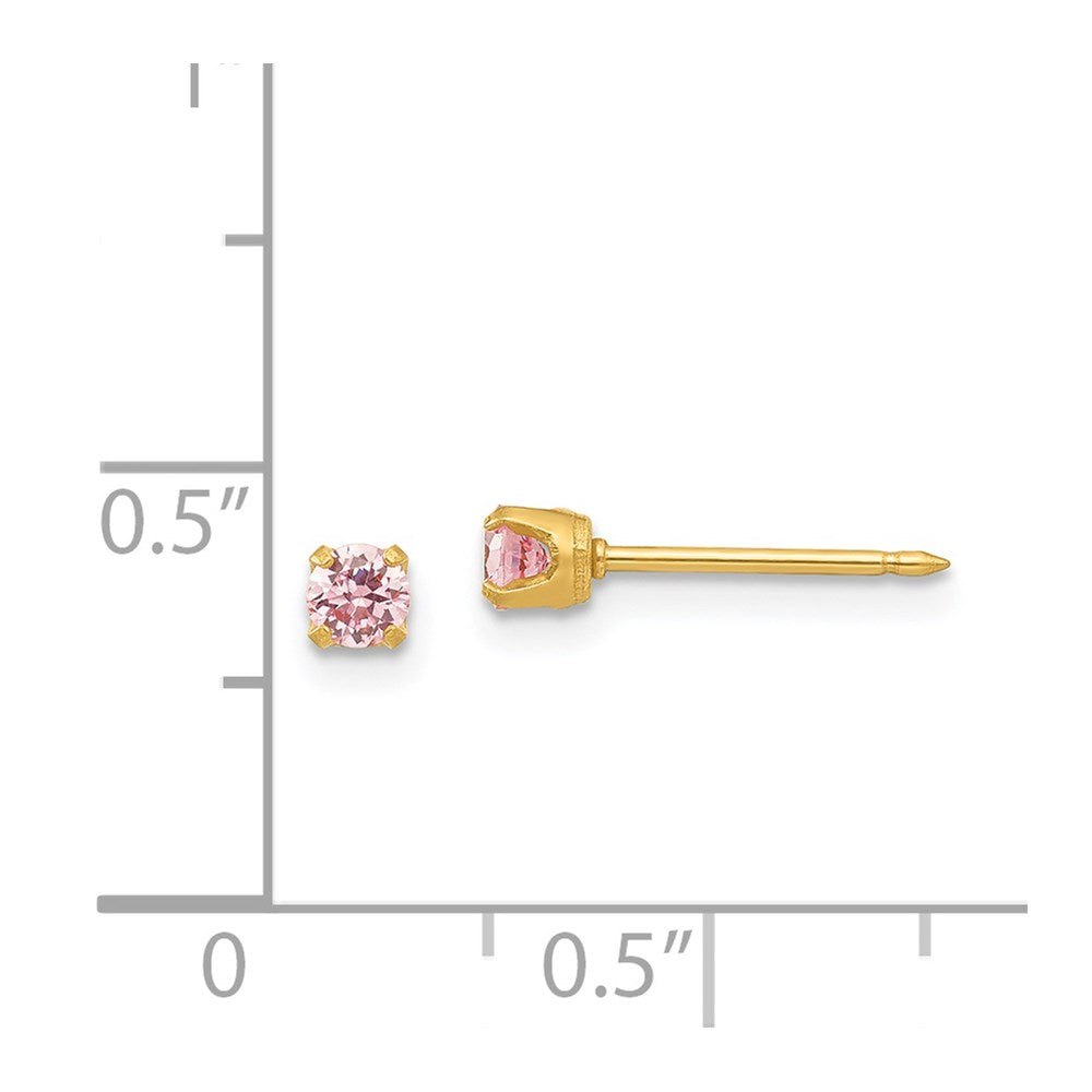 Inverness Stainless Steel 24K Gold-plated 3mm Pink CZ Post Earrings