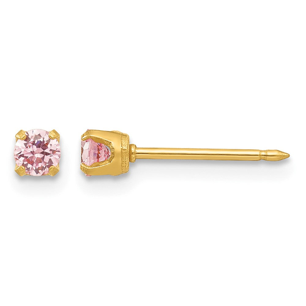 Inverness Stainless Steel 24K Gold-plated 3mm Pink CZ Post Earrings
