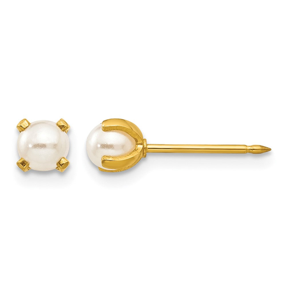 Inverness Stainless Steel 24K Gold-plated 4mm Simulated Pearl Earrings