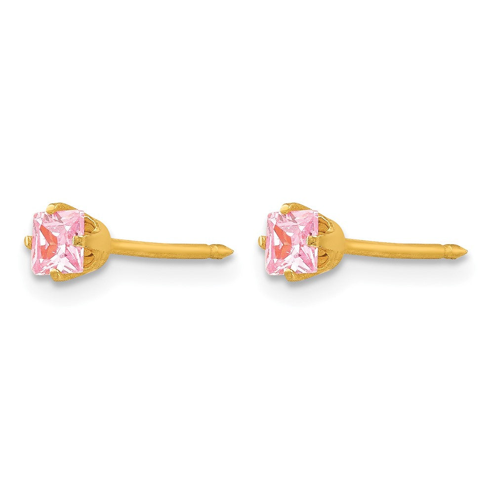 Inverness 14k 3mm Square Pink CZ Post Earrings