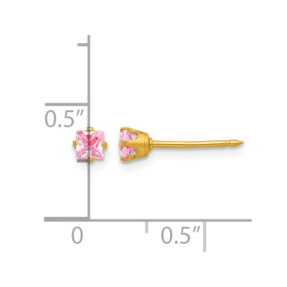 Inverness 14k 3mm Square Pink CZ Post Earrings
