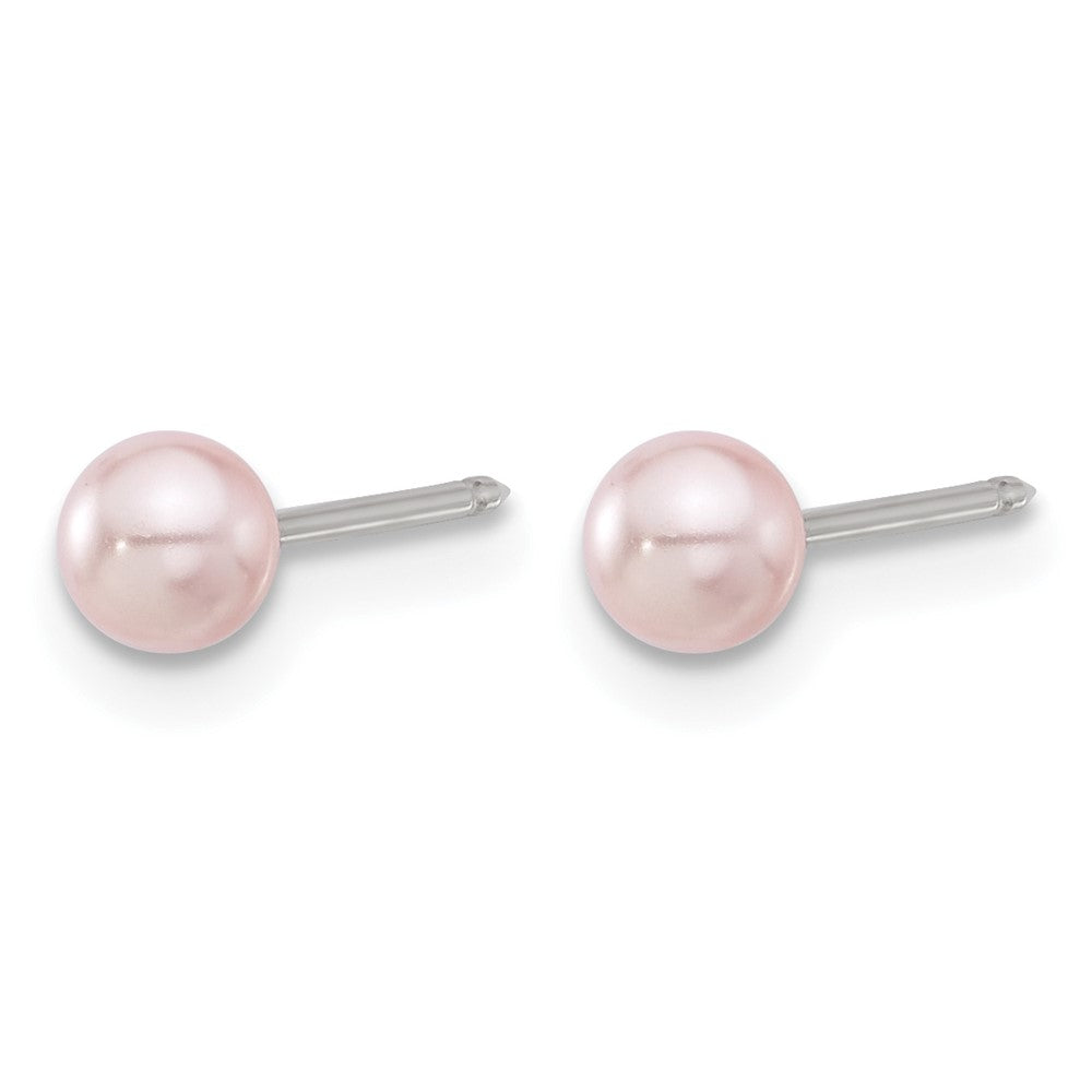 Inverness Stainless Steel 4mm Pink Glass Pearl Post Earrings