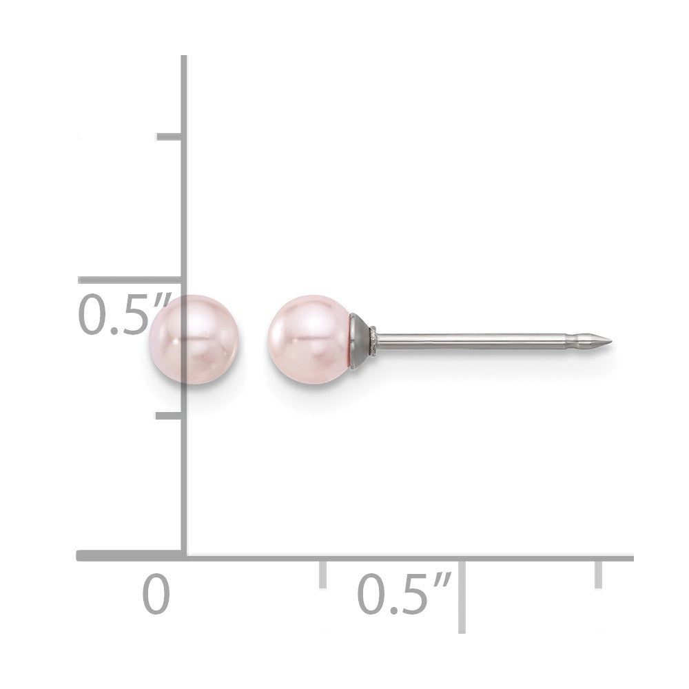 Inverness Stainless Steel 4mm Pink Glass Pearl Post Earrings