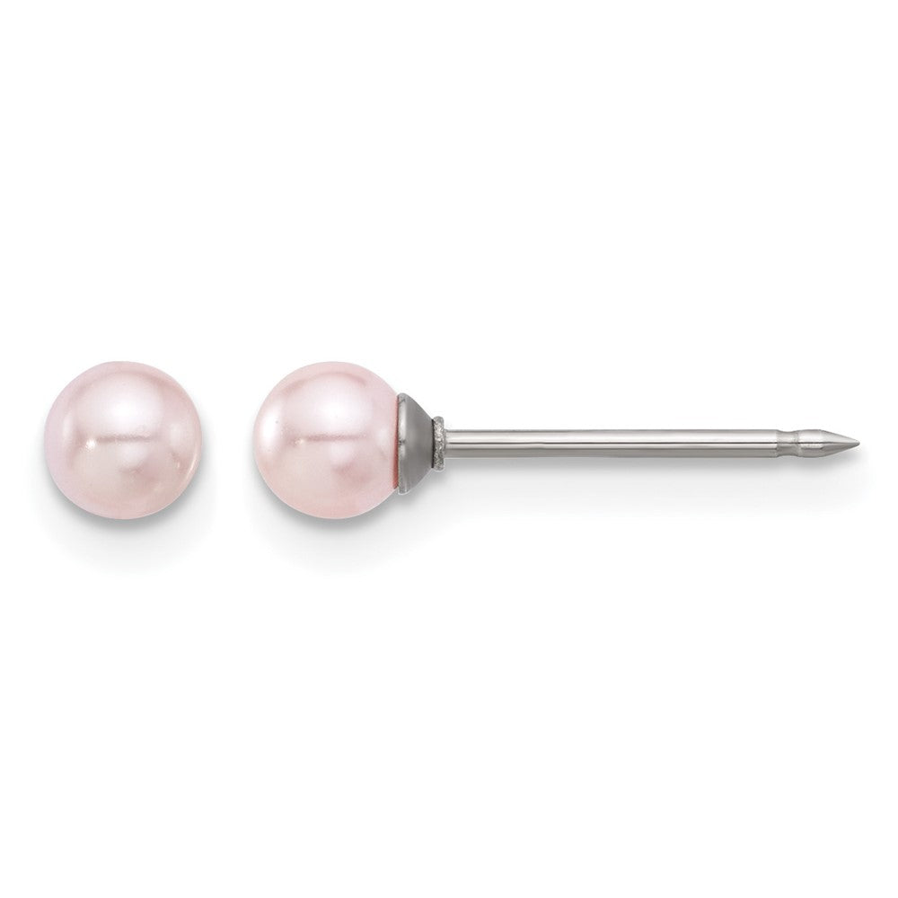 Inverness Stainless Steel 4mm Pink Glass Pearl Post Earrings