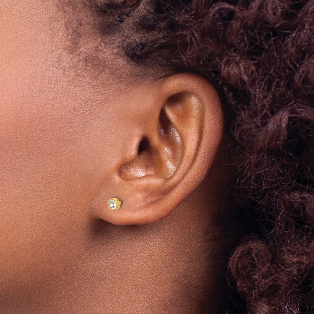 Inverness 14K Polished 4mm Crystal Bezel Post Earrings
