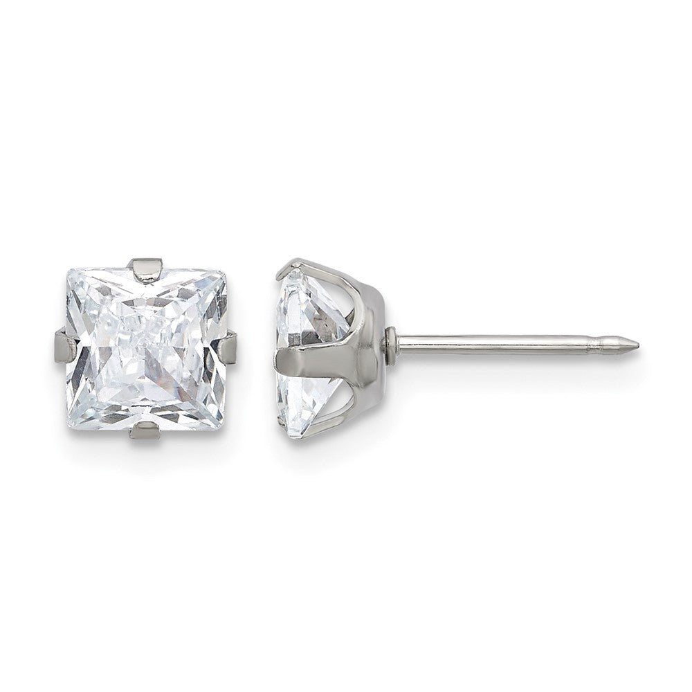 Inverness Stainless Steel 6mm Square CZ Post Earrings