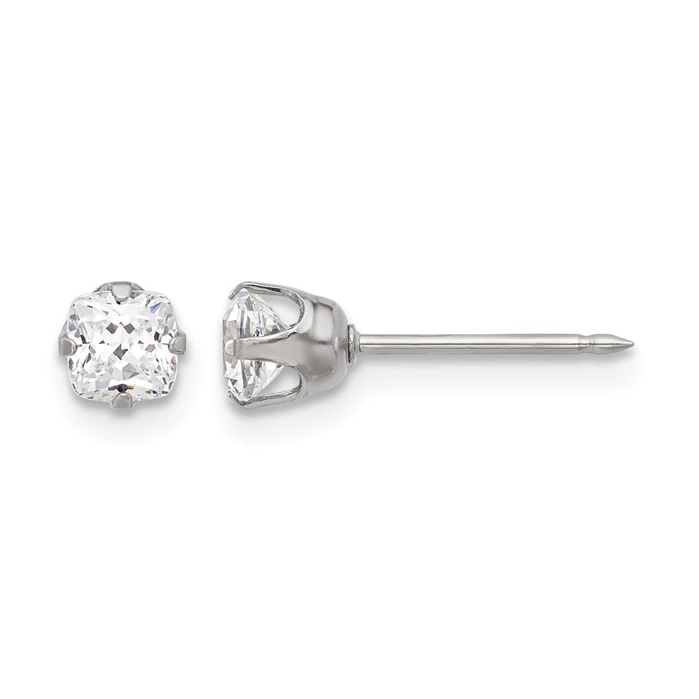 Inverness Stainless Steel 4mm Square CZ Post Earrings
