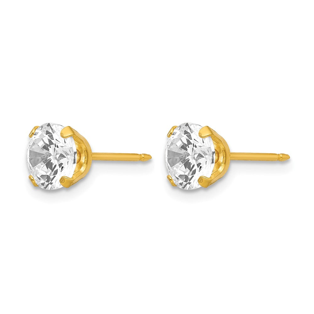Inverness Stainless Steel 24K Gold-plated 7mm CZ Earrings
