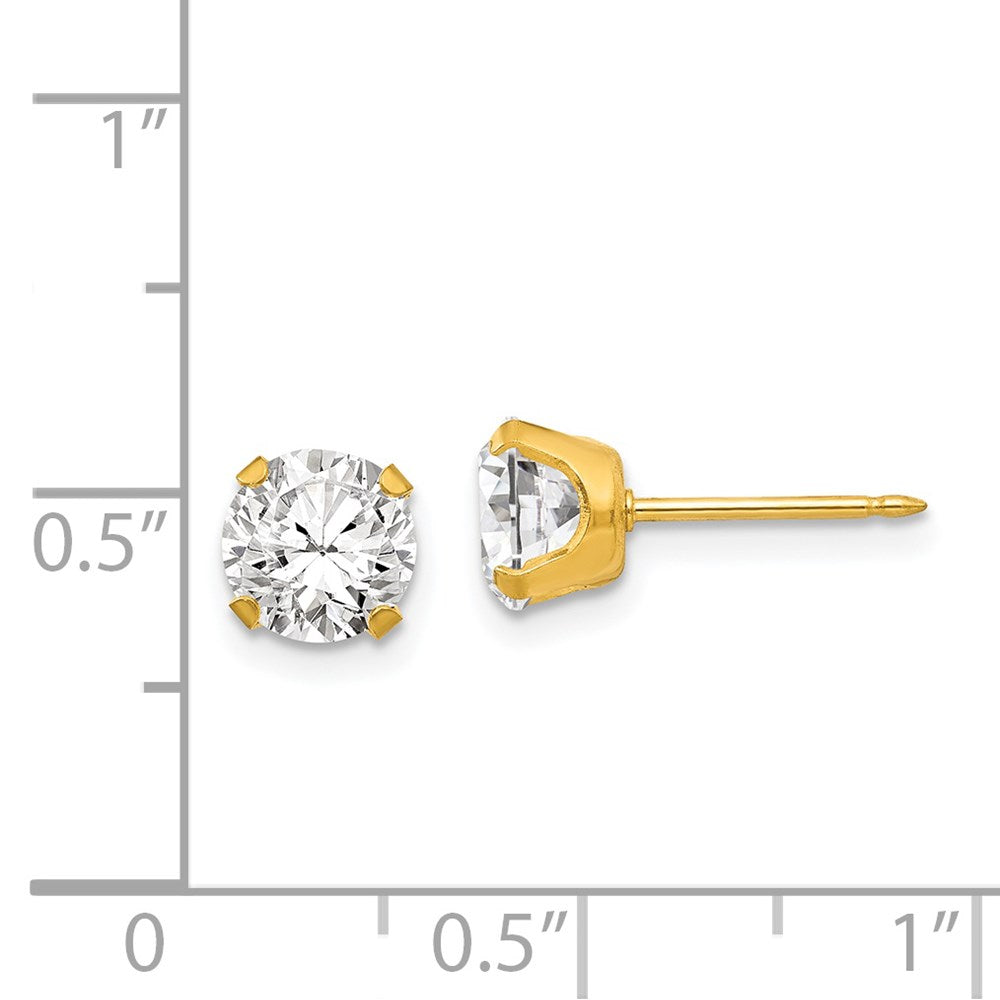 Inverness Stainless Steel 24K Gold-plated 7mm CZ Earrings