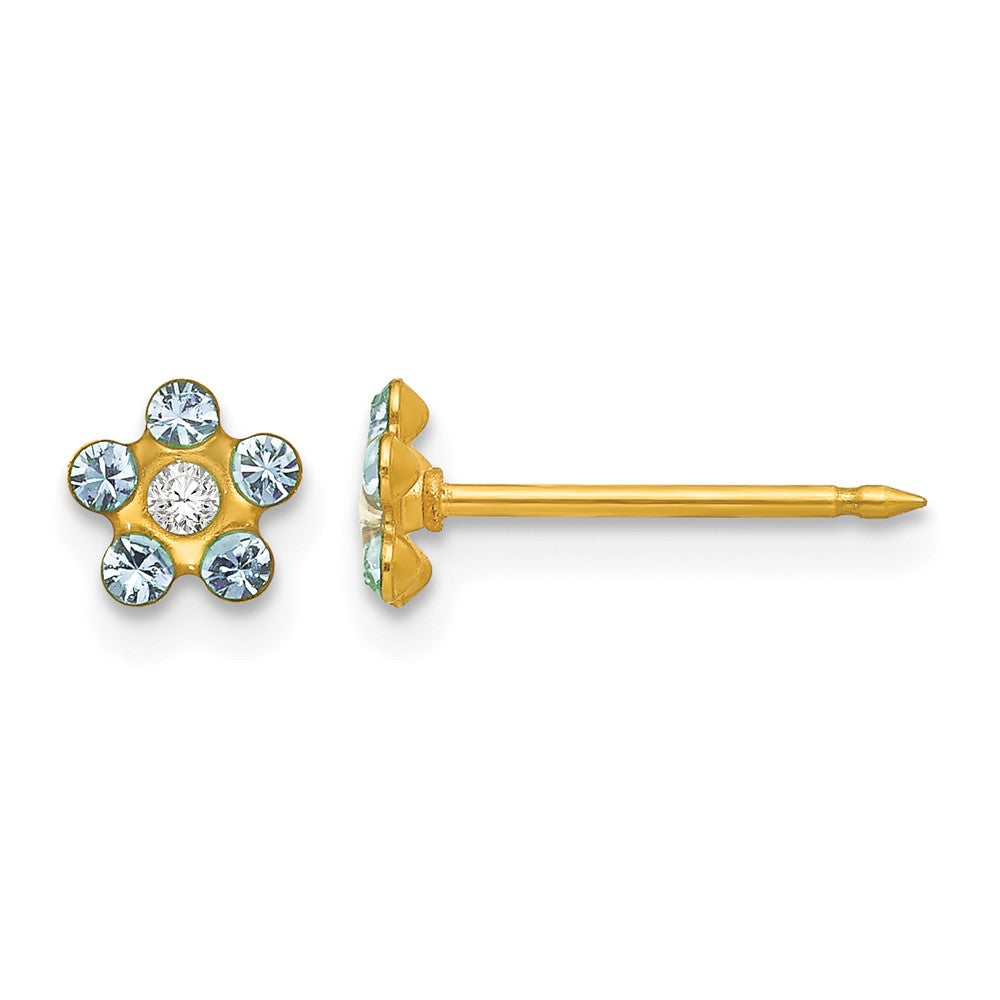 Inverness 14k March Lt Blue Crystal Birthstone Flower Earrings