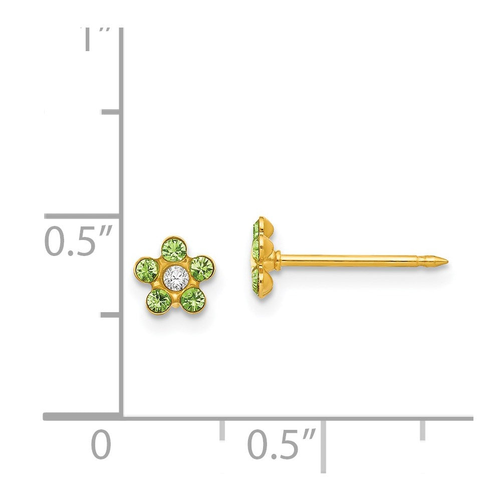 Inverness 14k August Lt Green Crystal Birthstone Flower Earrings