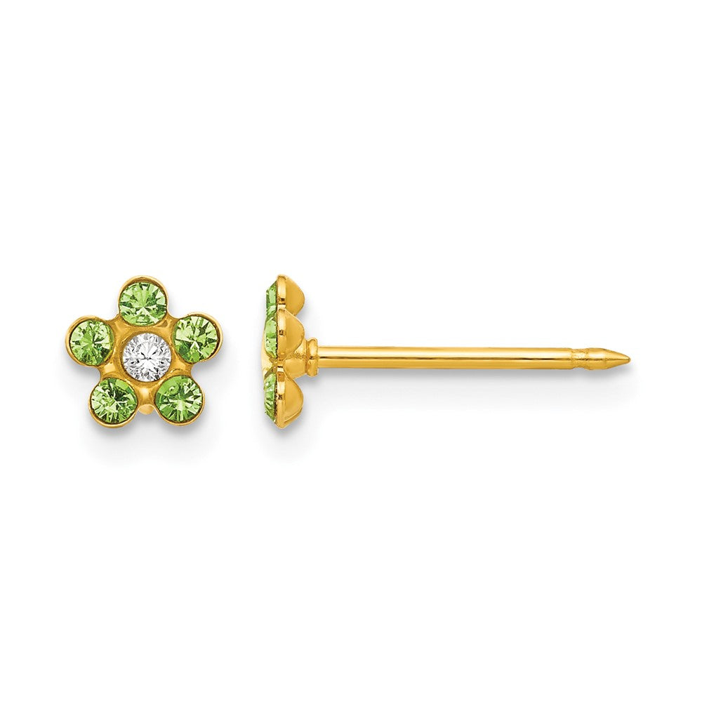 Inverness 14k August Lt Green Crystal Birthstone Flower Earrings