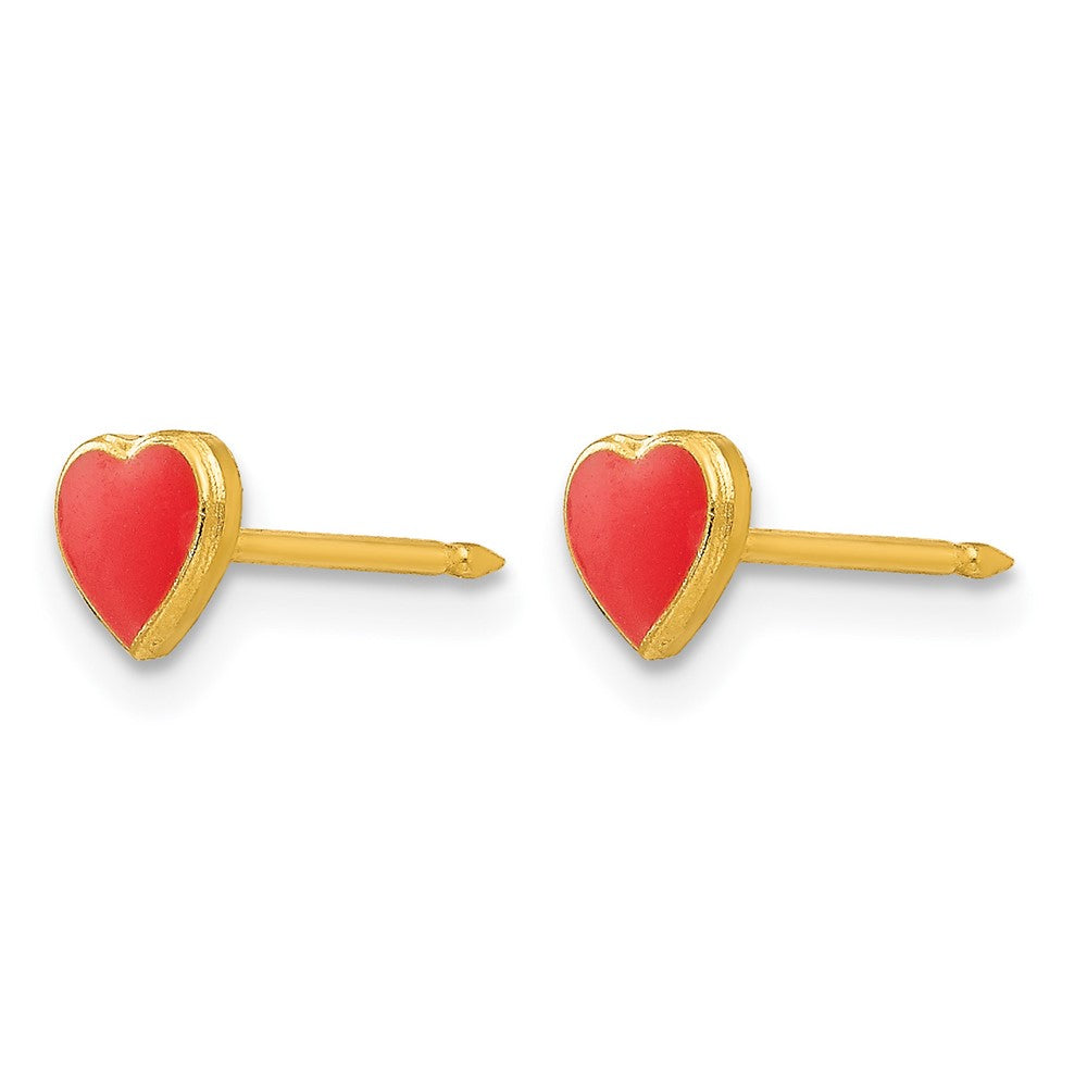 Inverness Stainless Steel 24K Gold-plated Red Enamel Heart Earrings