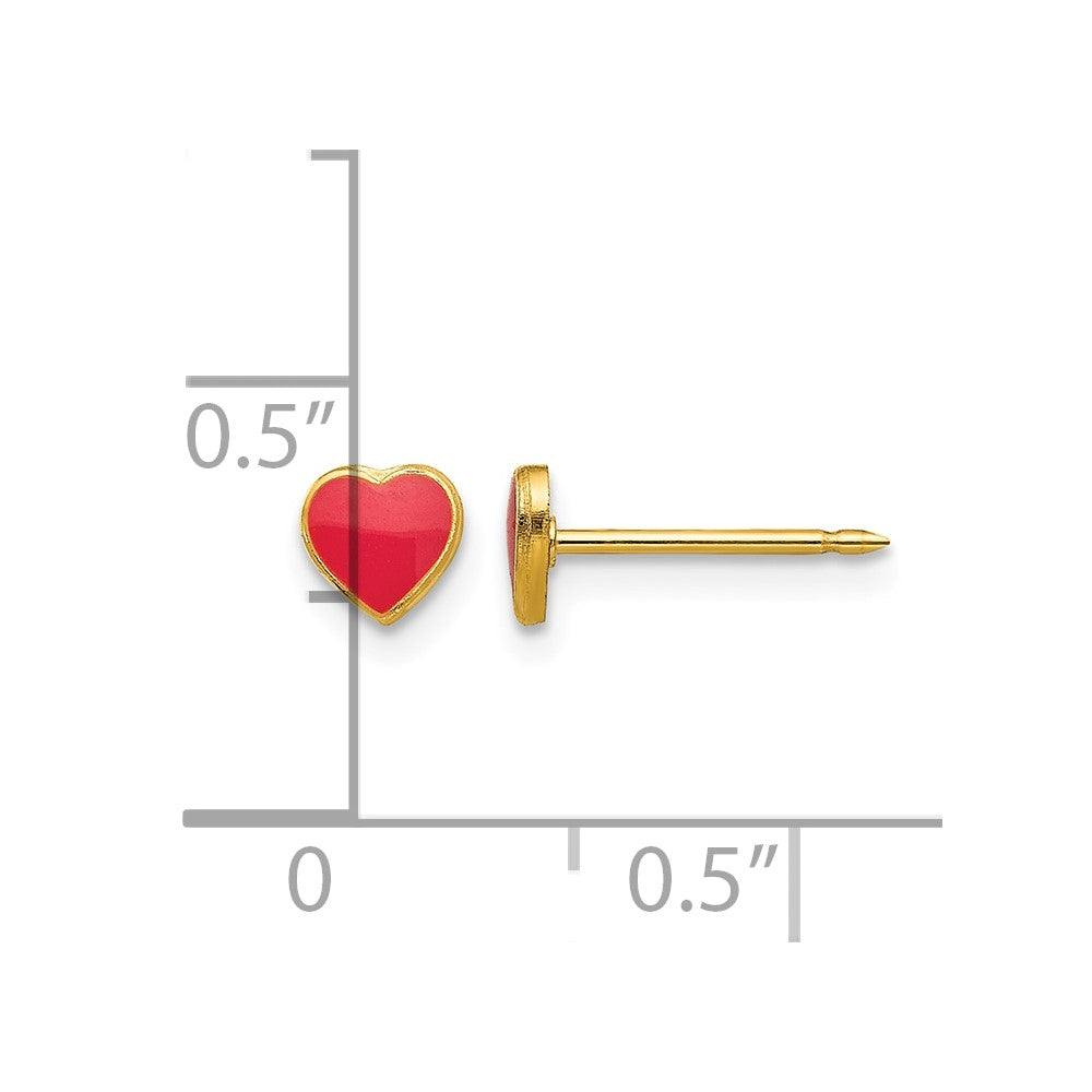 Inverness Stainless Steel 24K Gold-plated Red Enamel Heart Earrings
