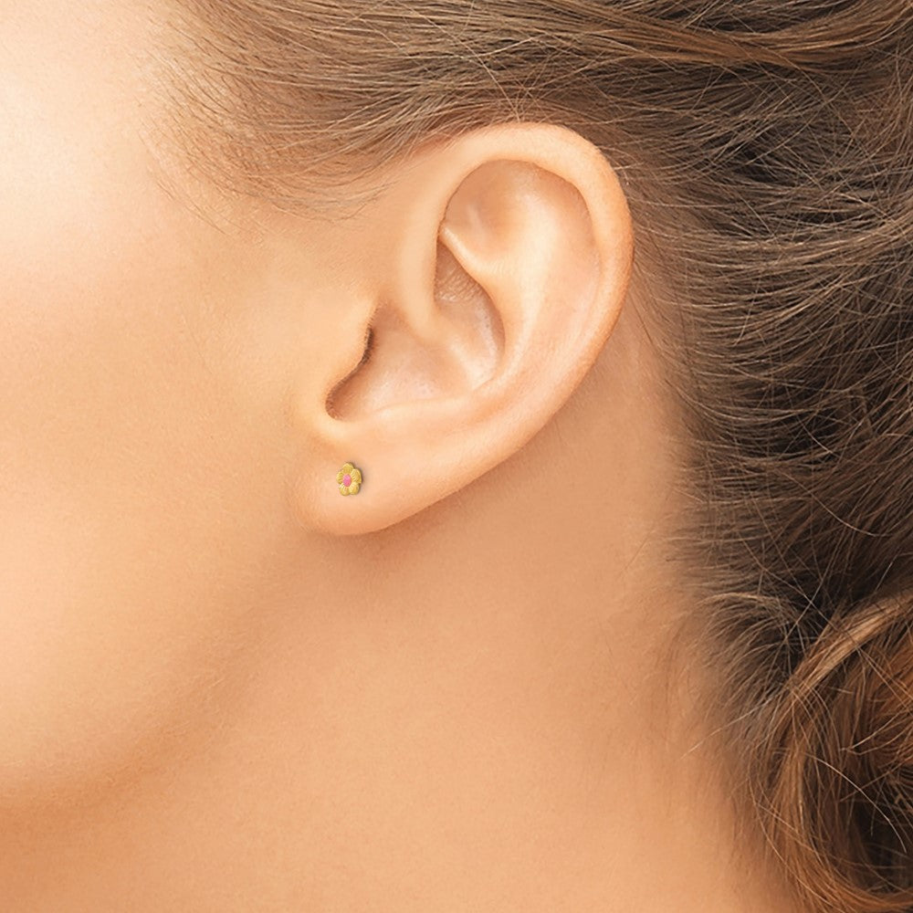 Inverness 14k Epoxy Fill Pink Mini Flower Earrings