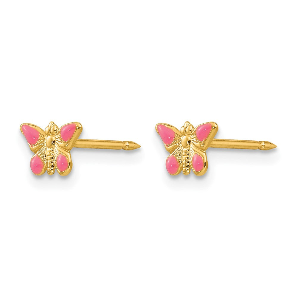 Inverness 14k Epoxy Fill Pink Butterfly Earrings